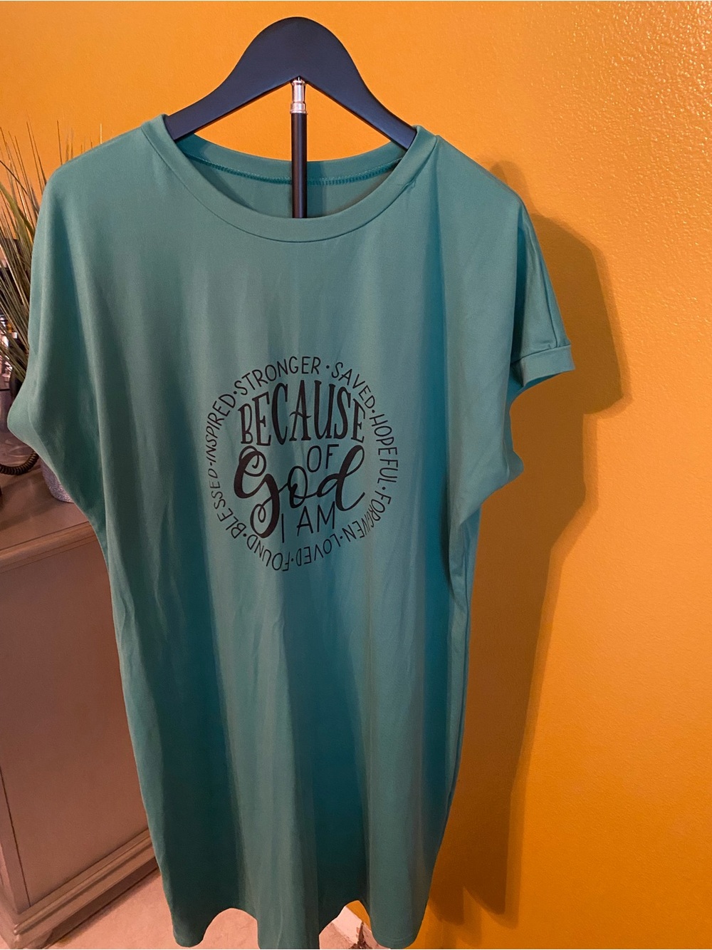 Because of God I Am Graphic Tee Dress- Green